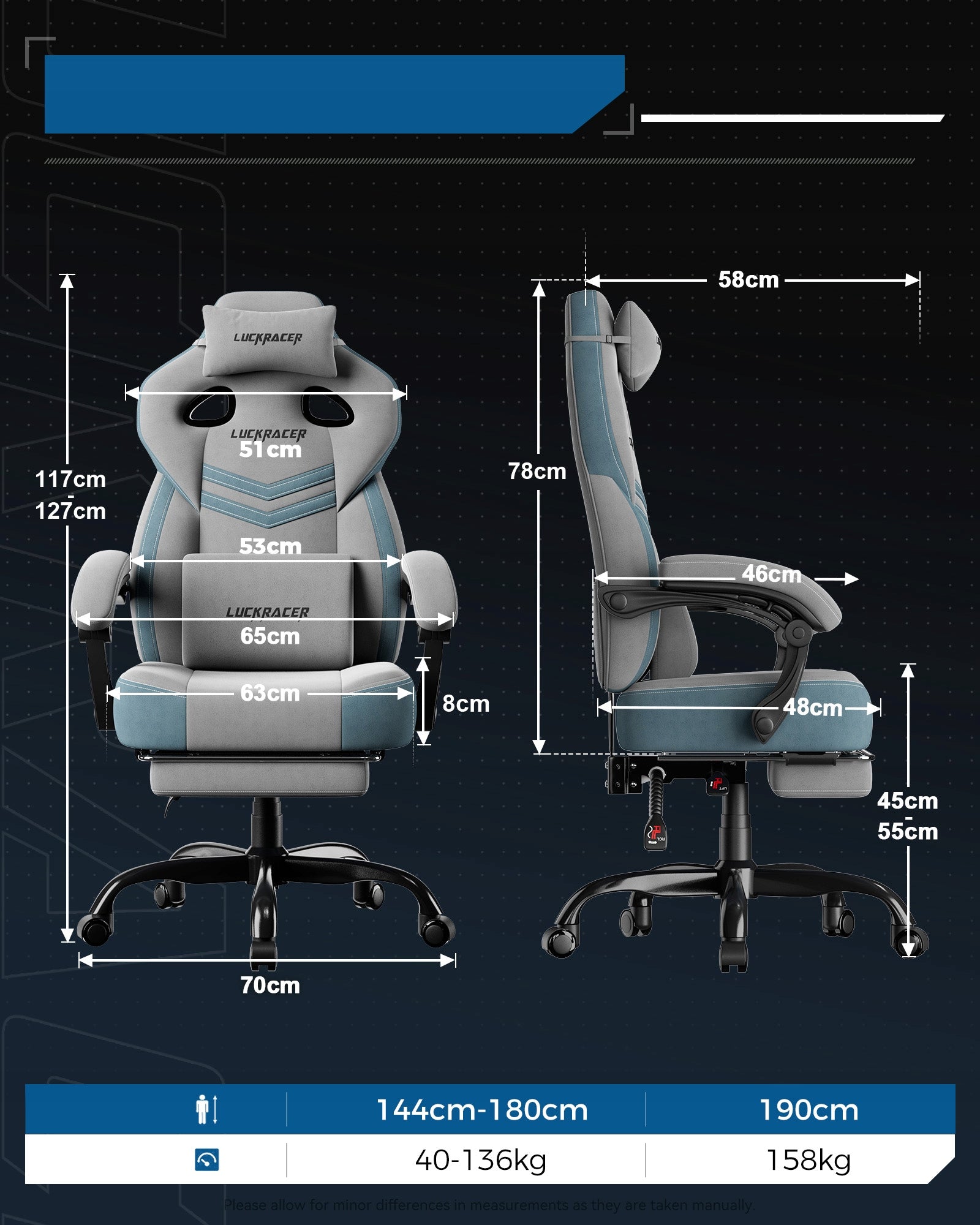 Fotel gamingowe Powiększone i poszerzone wielofunkcyjne krzesło szary Furniture width 65 cm