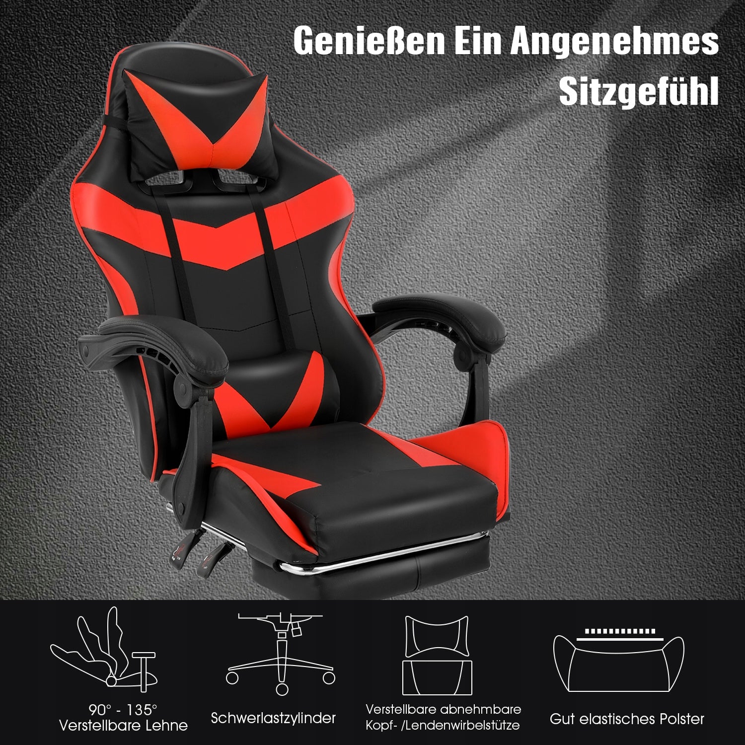 Fotel gamingowy Biurowe z podnóżkiem Ergonomiczny krzesło obrotowe Czerwony Medical device no