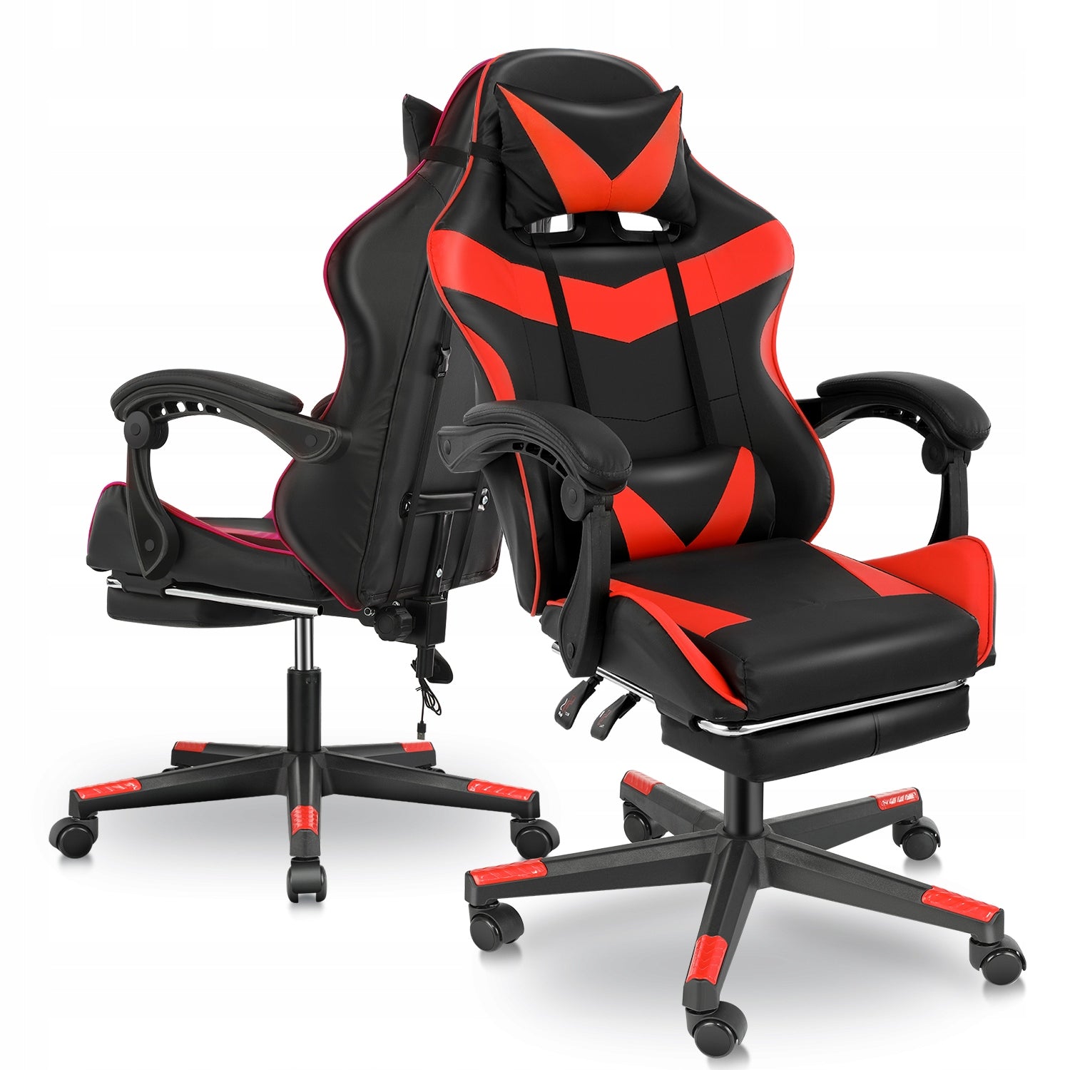 Fotel gamingowy Biurowe z podnóżkiem Ergonomiczny krzesło obrotowe Czerwony
