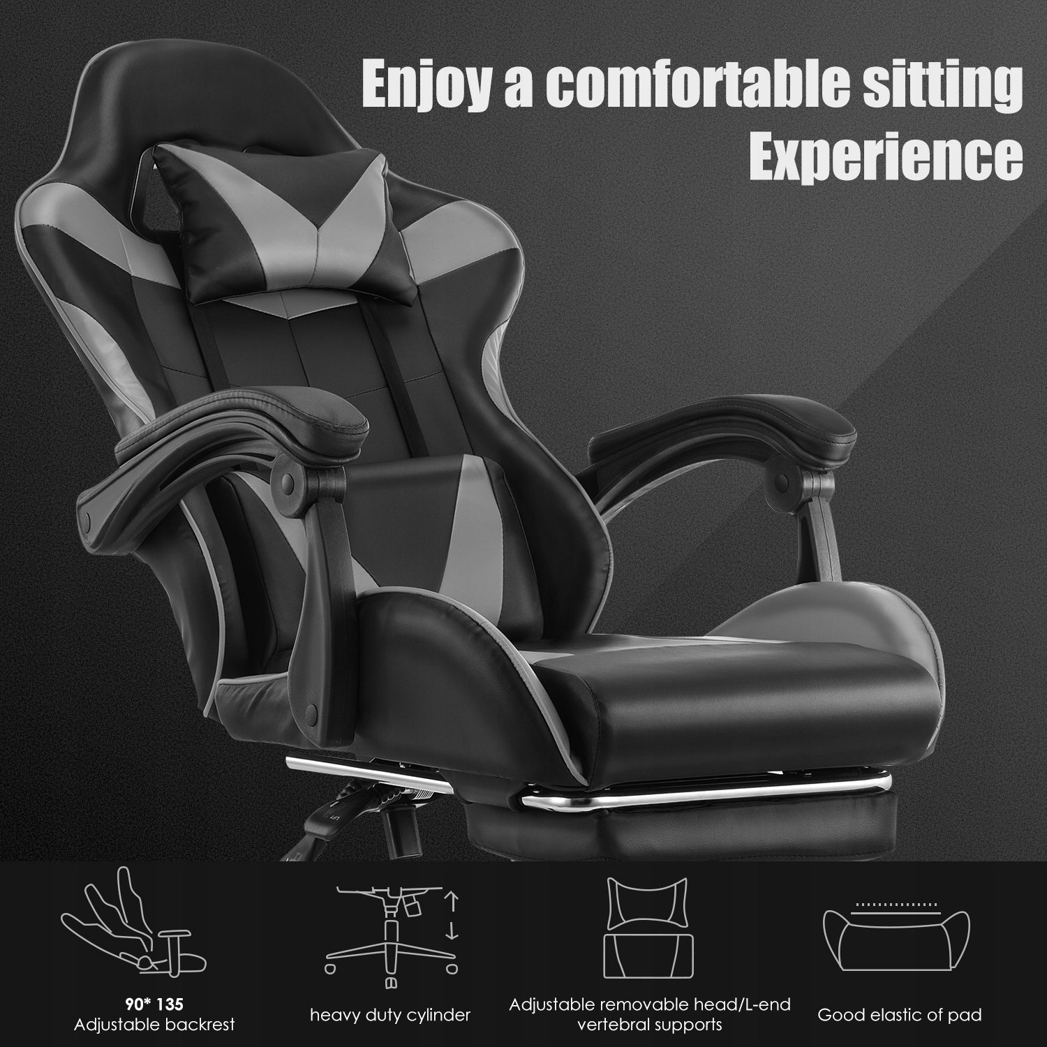 Fotel gamingowy Biurowe z podnóżkiem Ergonomiczny krzesło obrotowe - Szary Medical device no