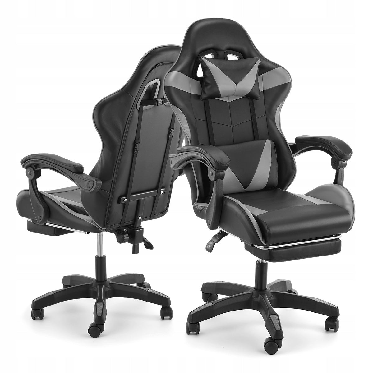 Fotel gamingowy Biurowe z podnóżkiem Ergonomiczny krzesło obrotowe - Szary