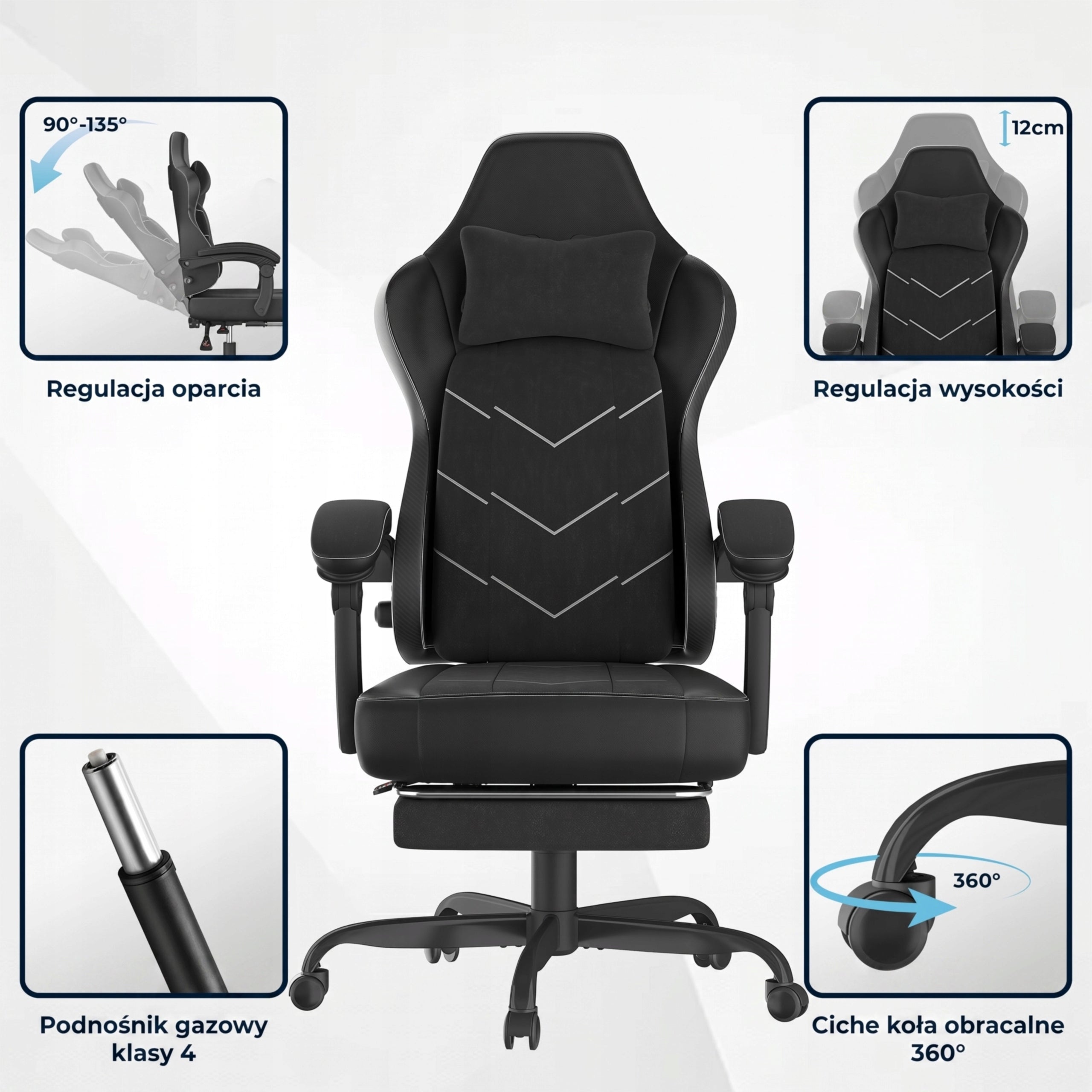 Fotel gamingowy Devoko z szerszym i grubszym siedziskiem Furniture depth 70 cm