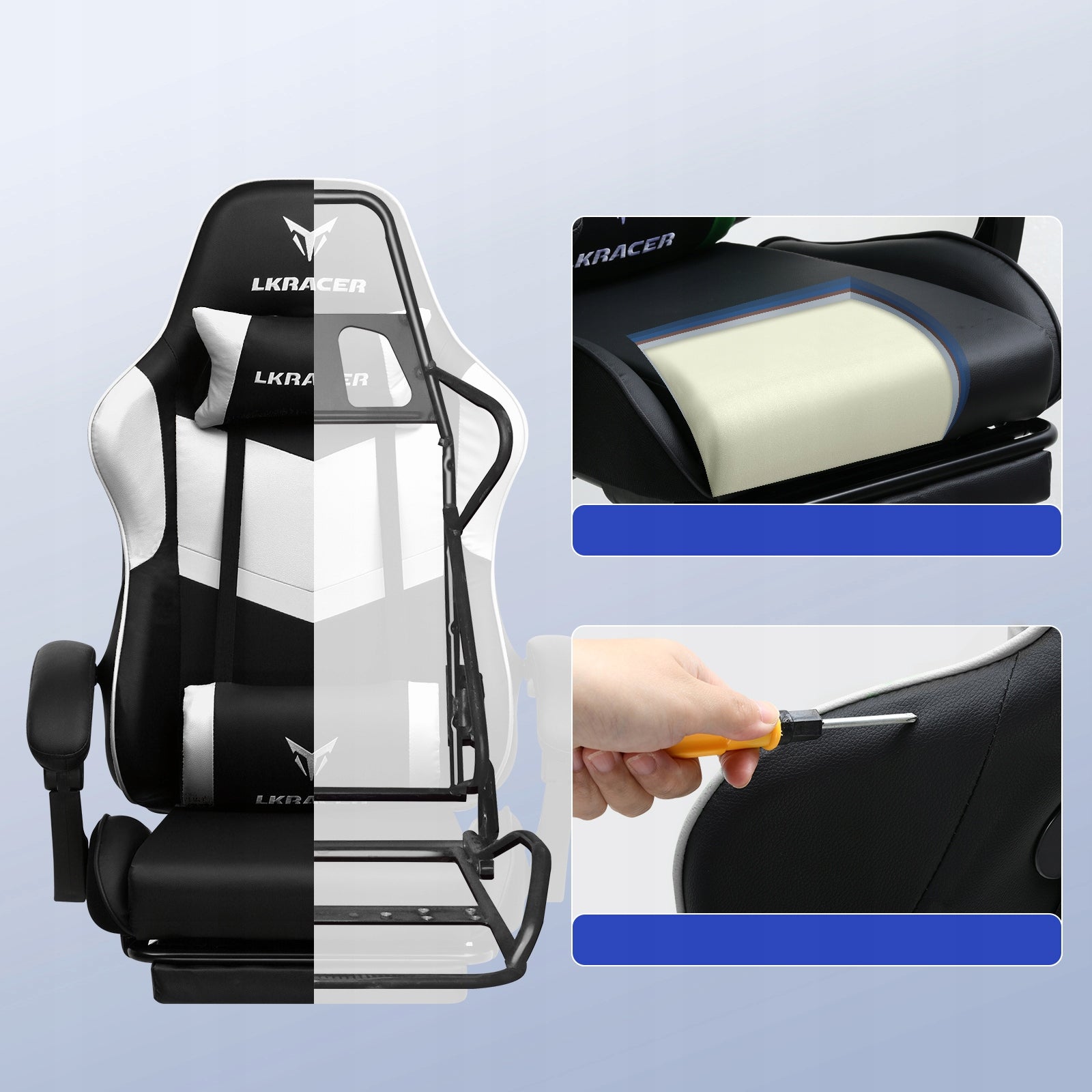 Fotel gamingowy GTPLAYER fotel biurowy, nośność ekoskóra 150 kg Upholstery color white