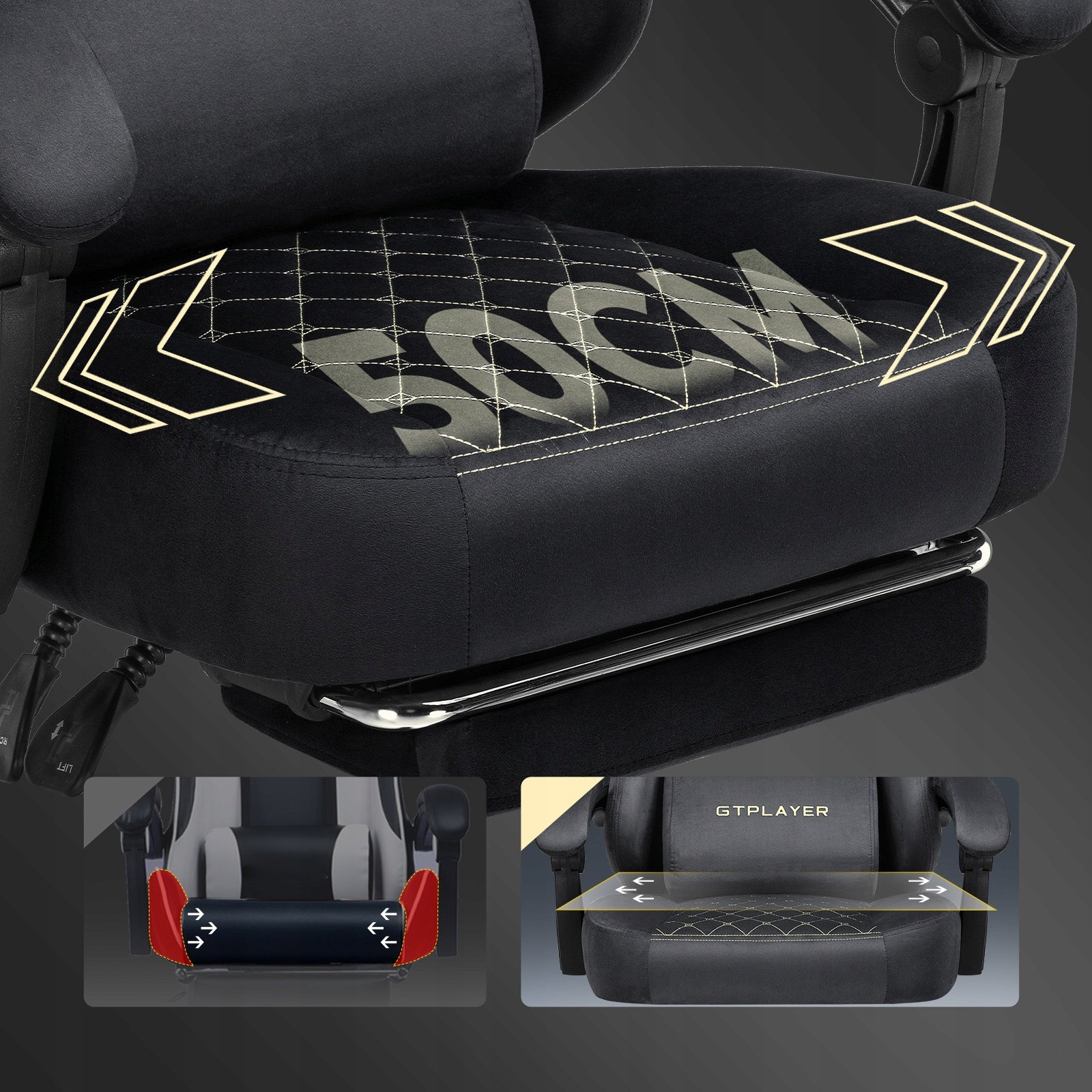 Fotel gamingowy, wyposażony w sprężynowy zestaw siedziska pluszowy materiał Upholstery color black