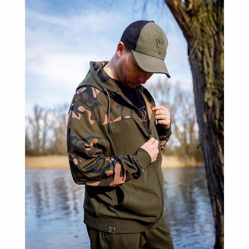 Fox LW Khaki/Camo Split Zip Hoody XXL Hooded Fishing Sweatshirt Kind with hood