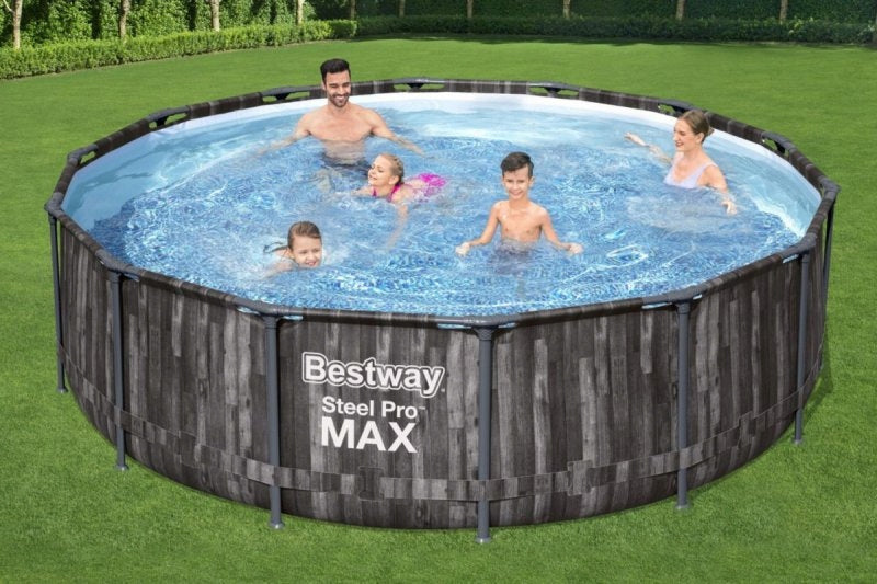 Frame pool Steel Pro MAX 427x107 Imitation Wood 14FT BESTWAY 5in1 + Color gray