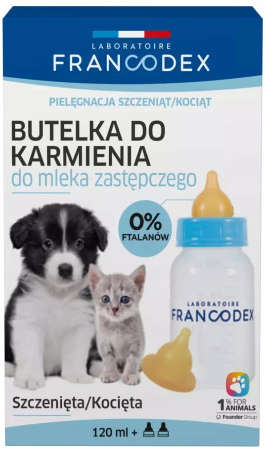 Francodex bottle for feeding puppies and kittens 120 ml 2 pacifiers Manufacturer code 3283021704011