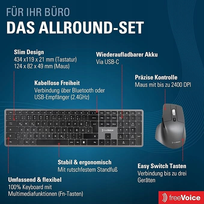 FreeVoice DE Wireless Keyboard and Mouse Set Manufacturer code FWP-KB-360G-D