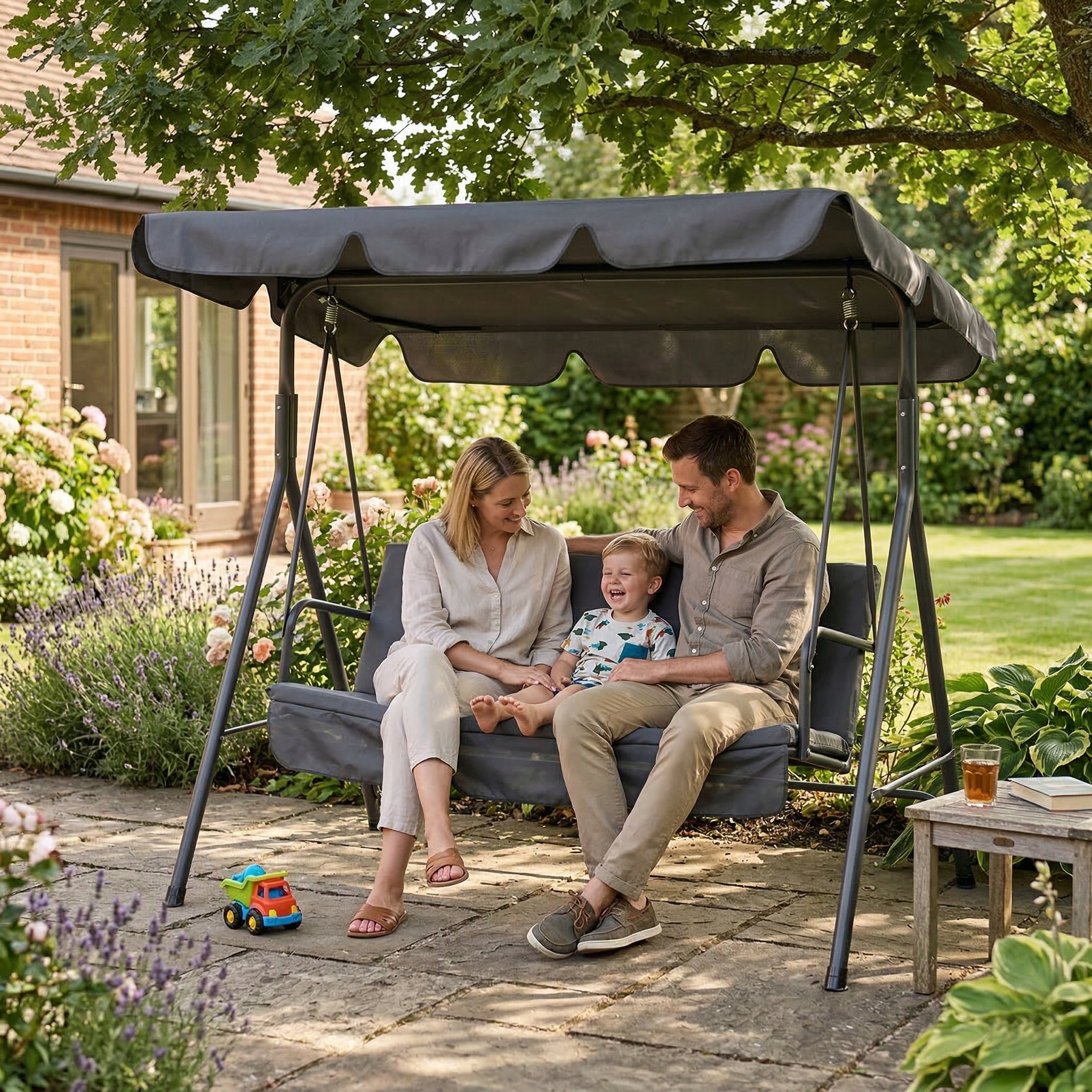 Freestanding Rocking Swing with Canopy 3 Seater Strong Grey Manufacturer Mirpol