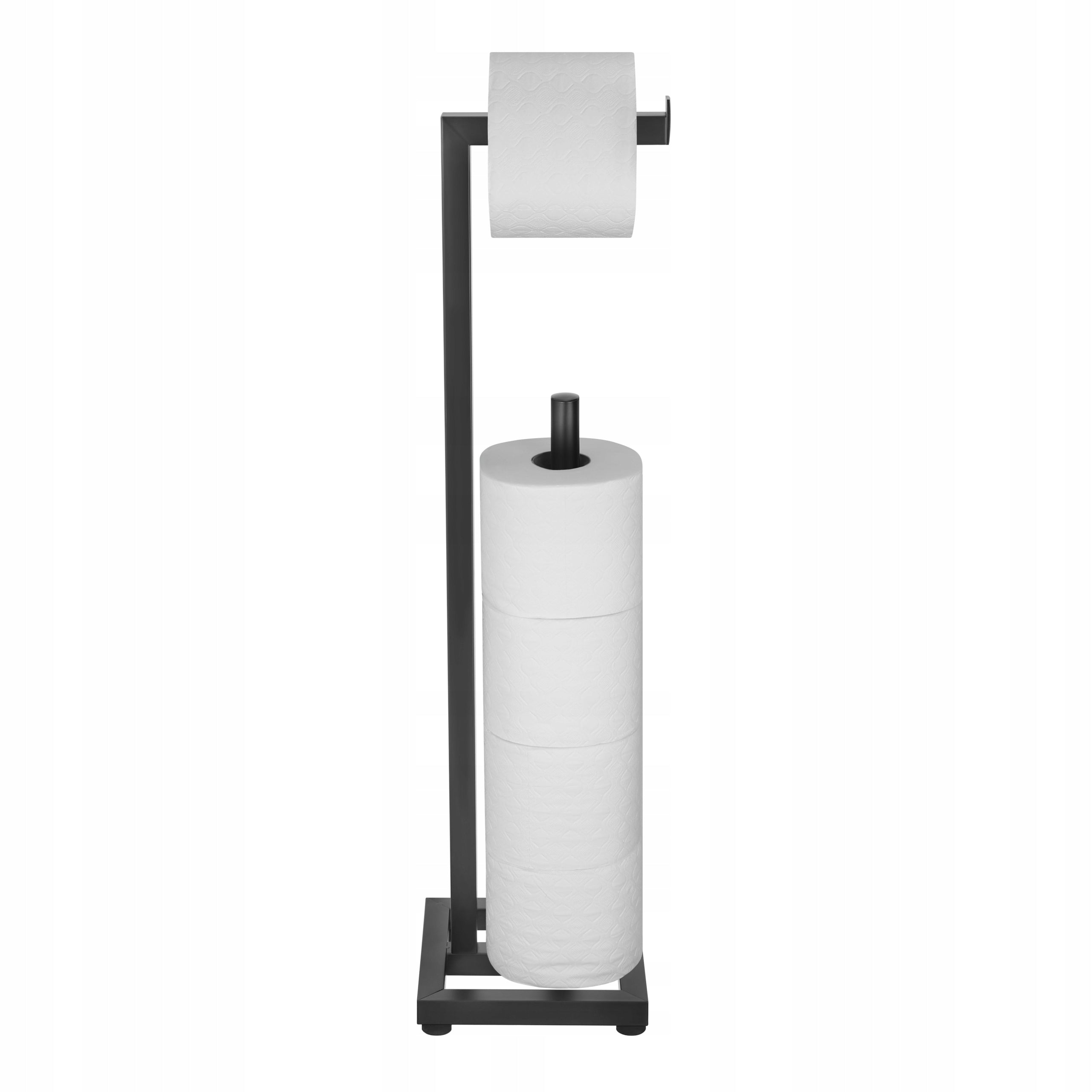 Freestanding Toilet Paper Rack Black Mat 5 Rolls with Toilet Holder