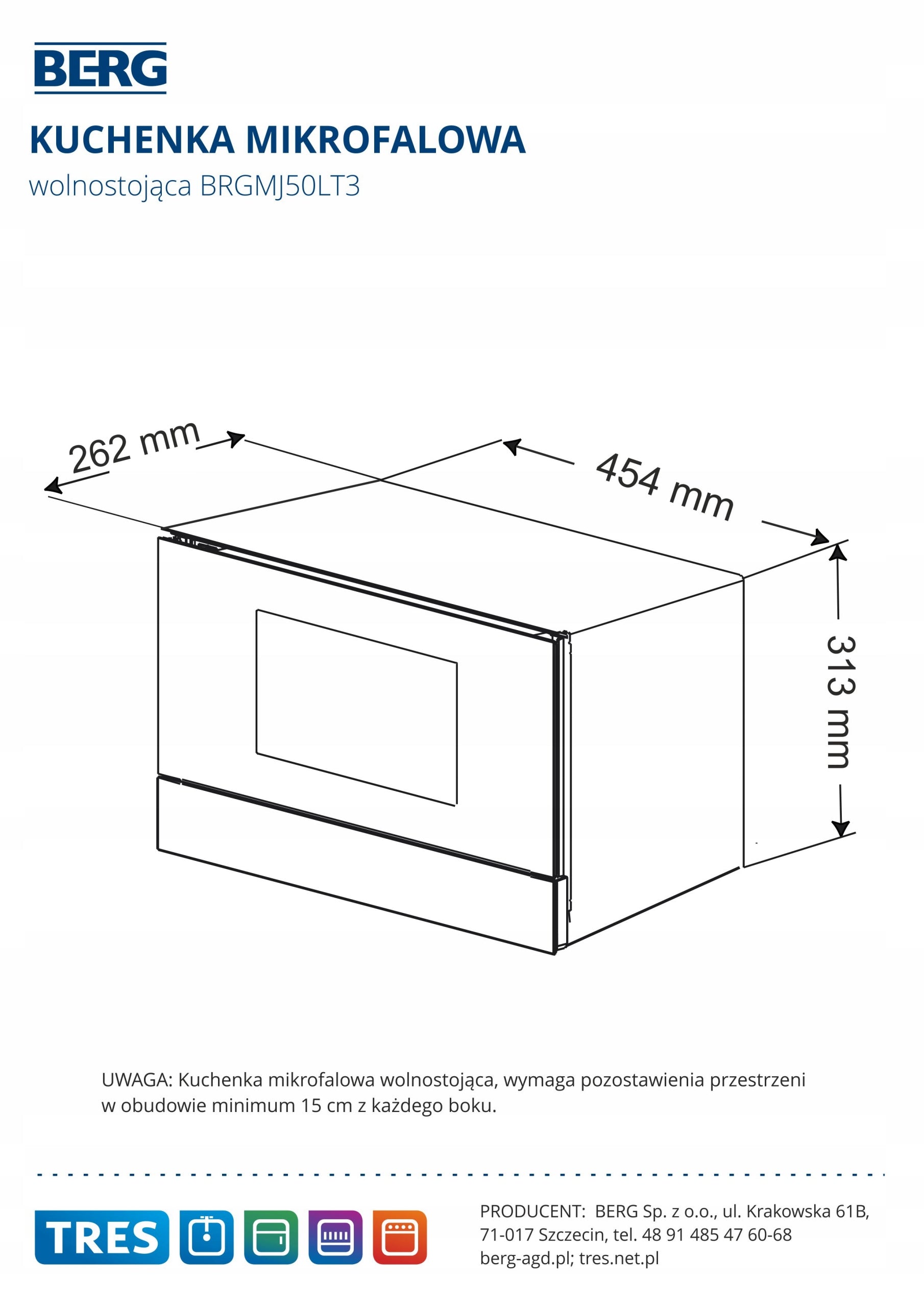Freestanding microwave oven Berg BRGMJ50LT3 Manufacturer code BRGMJ50LT3