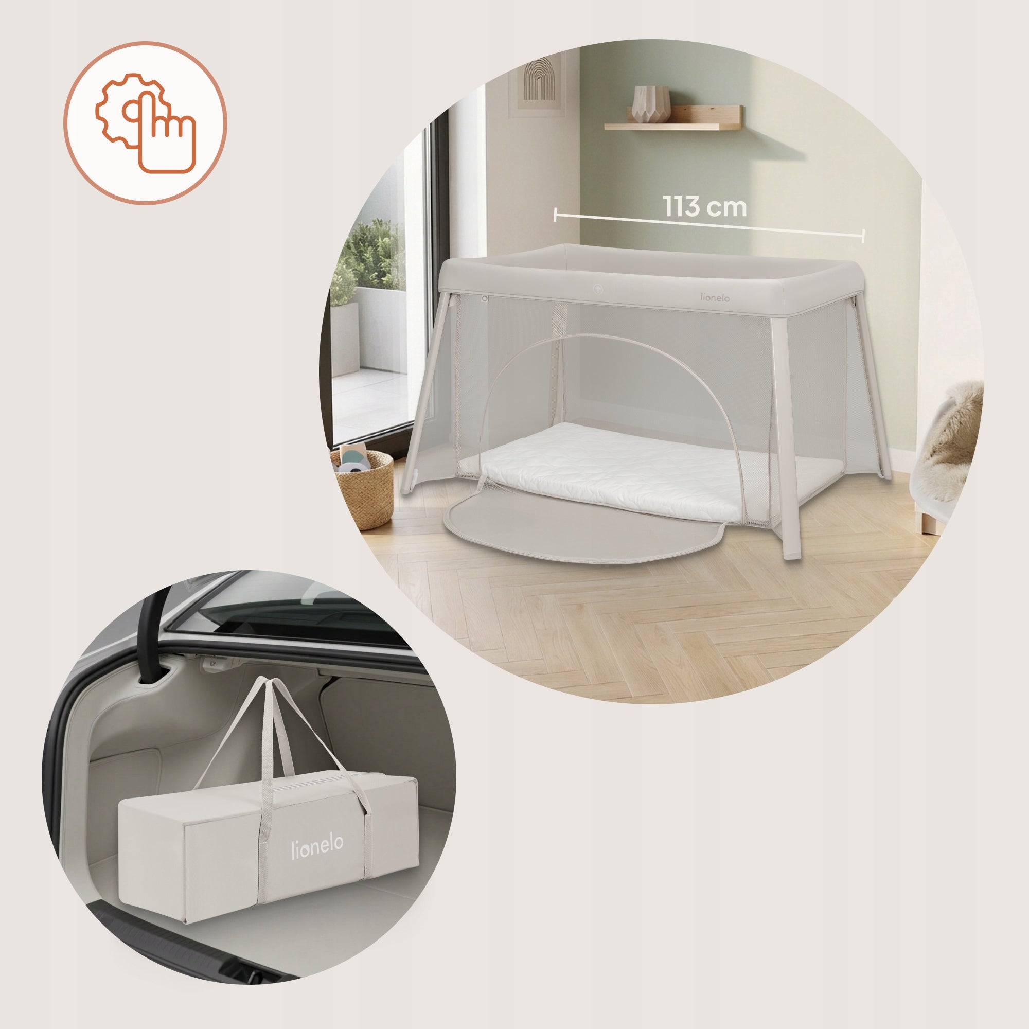 Freestanding travel cot 2in1 light folding Lionelo Mila Packaging status original