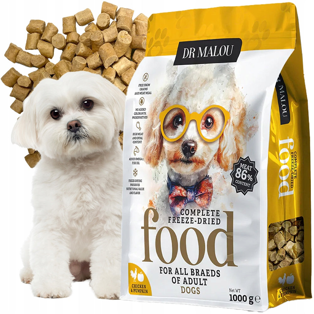 Freeze-dried dry dog food Dr Malou chicken with pumpkin 1 kg adult dog