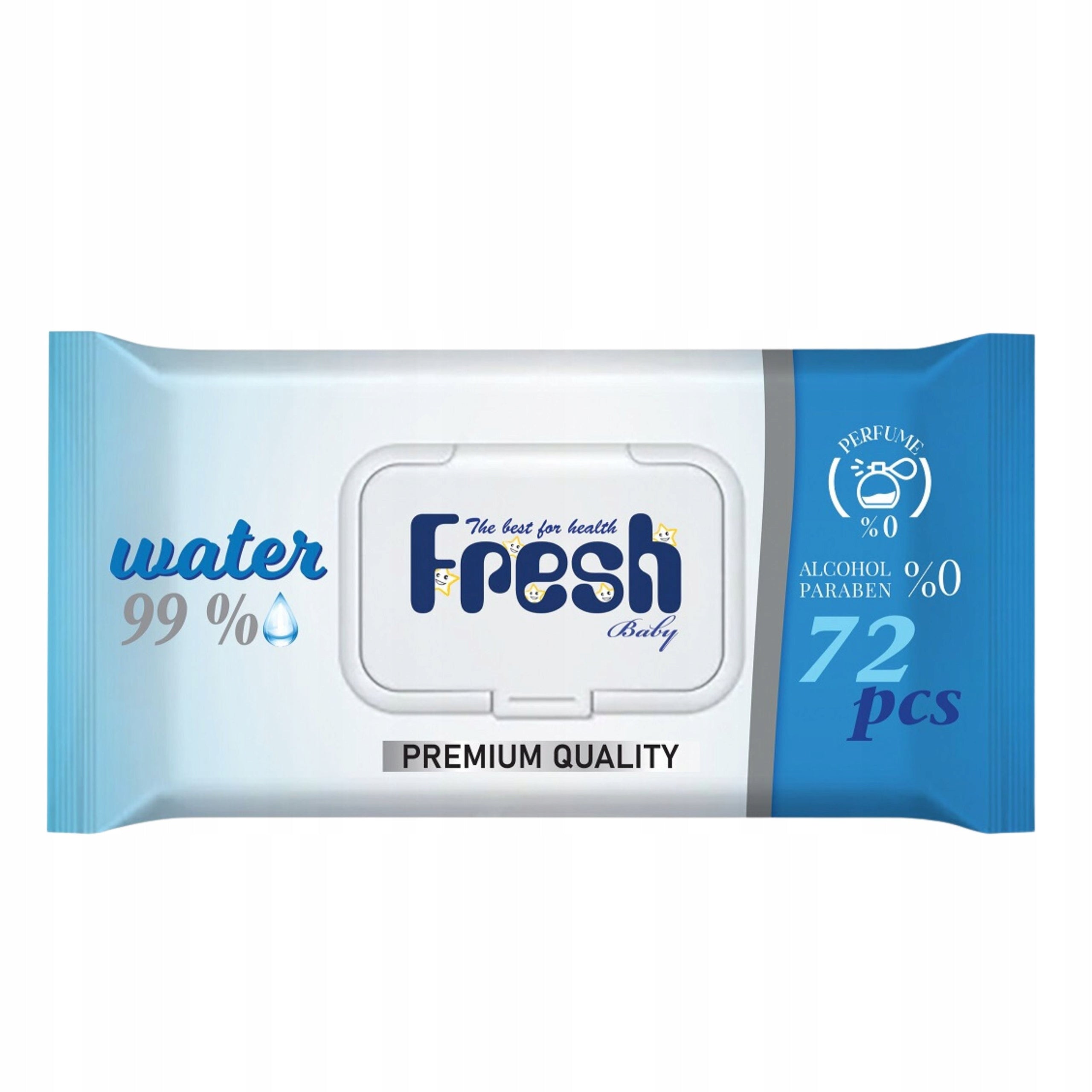 Fresh Baby Water 99% Wet Wipes with Clip 72 Pieces Packaging status original