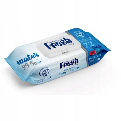 Fresh Baby Water 99% Wet Wipes with Clip 72 Pieces