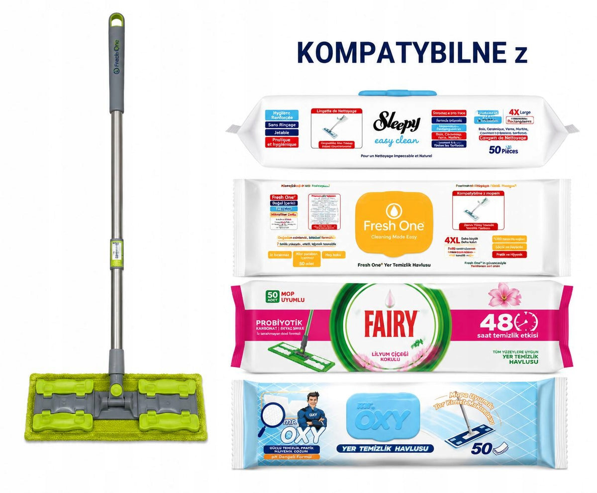 Fresh One Flat Mop - Compatible with Fairy, Sleepy, Mr.OXY Wipes