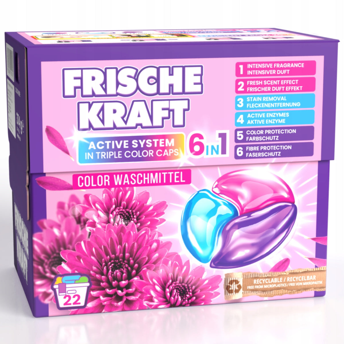 Frische Kraft Color 6in1 22pcs – Fabric Washing Capsules With Color Protection