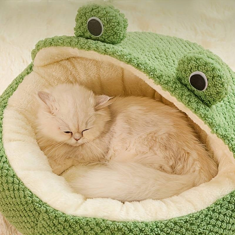 Frog-shaped cat dog bed semi-closed soft cat, dog 52cm Length 52 cm