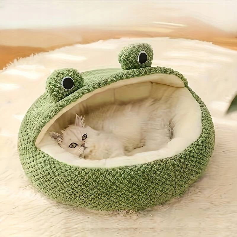 Frog-shaped cat dog bed semi-closed soft cat, dog 52cm