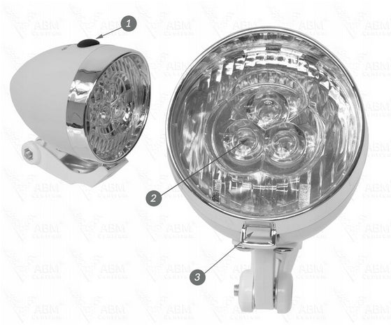 Front Bike Light Black 3x LED 2 Functions Battery Operated Model 68420