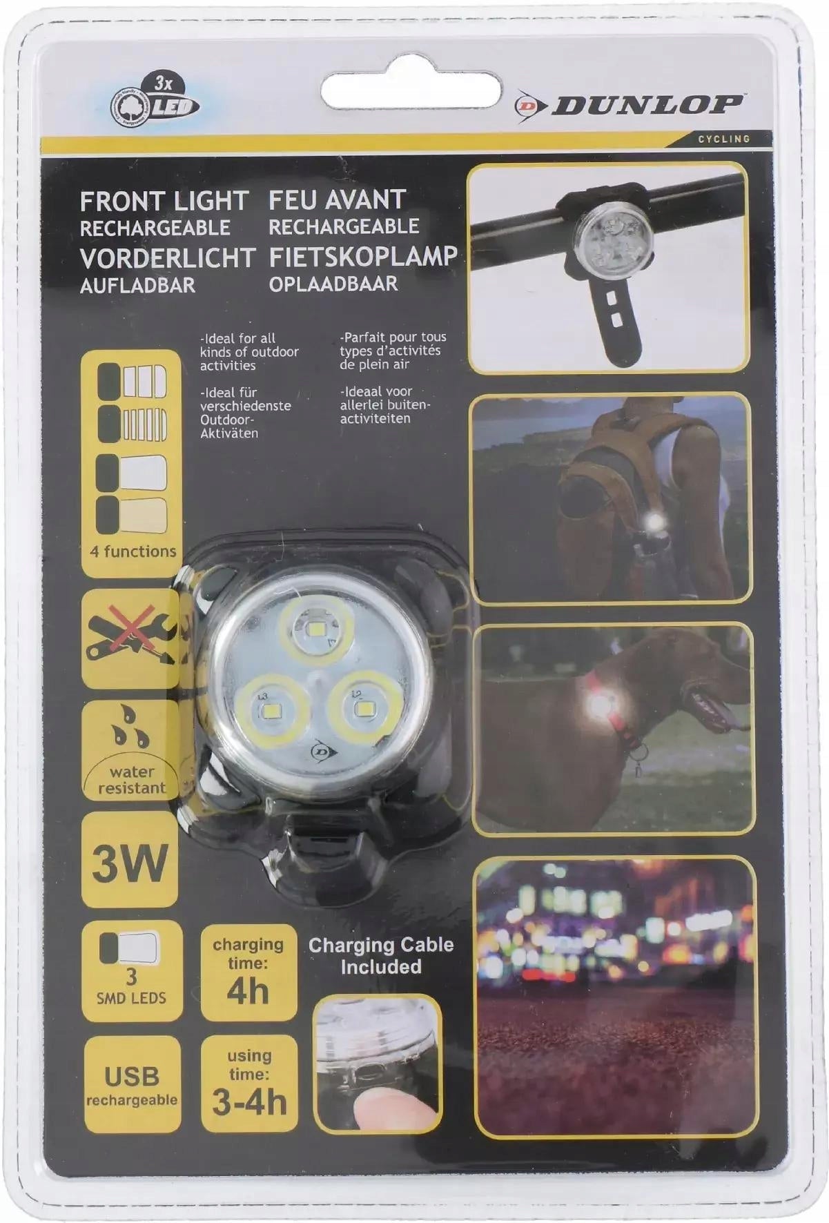 Front Bike Light LED Front Handlebar USB Rechargeable DUNLOP Packaging status original