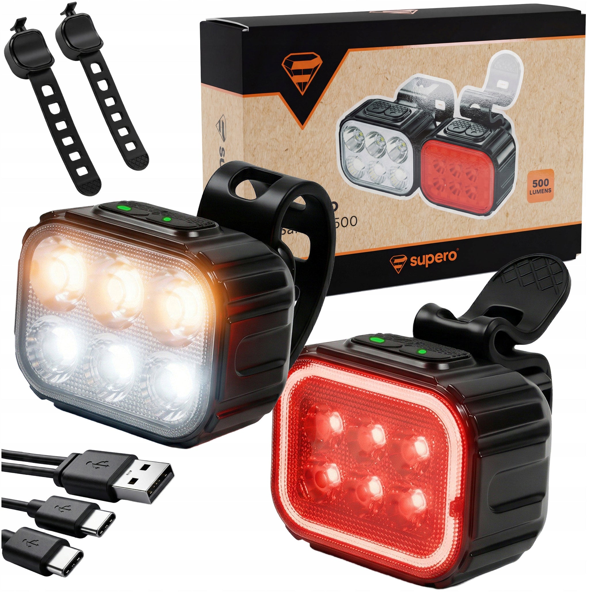 Front Bike Light Set Rear LED Light 500lm Light For Baby