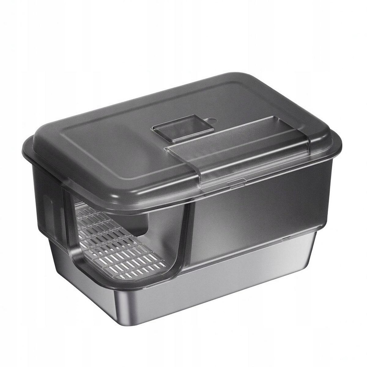 Front Entry Cat Litter Tray with Lid | Transparent Black Stainless Steel