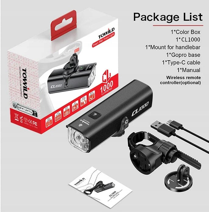 Front lamp Towild CL 1200 lumens, powerbank Color black