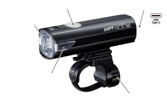 Front light CATEYE AMPP 400S HL-EL084SRC USB OptiCube 5 modes + holder Manufacturer code 4990173037827