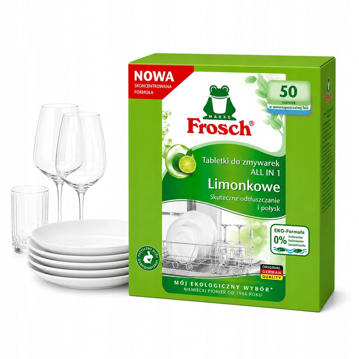 Frosch Lime All in 1 Dishwasher Tablets 50 Pack, Degreasing, Gloss