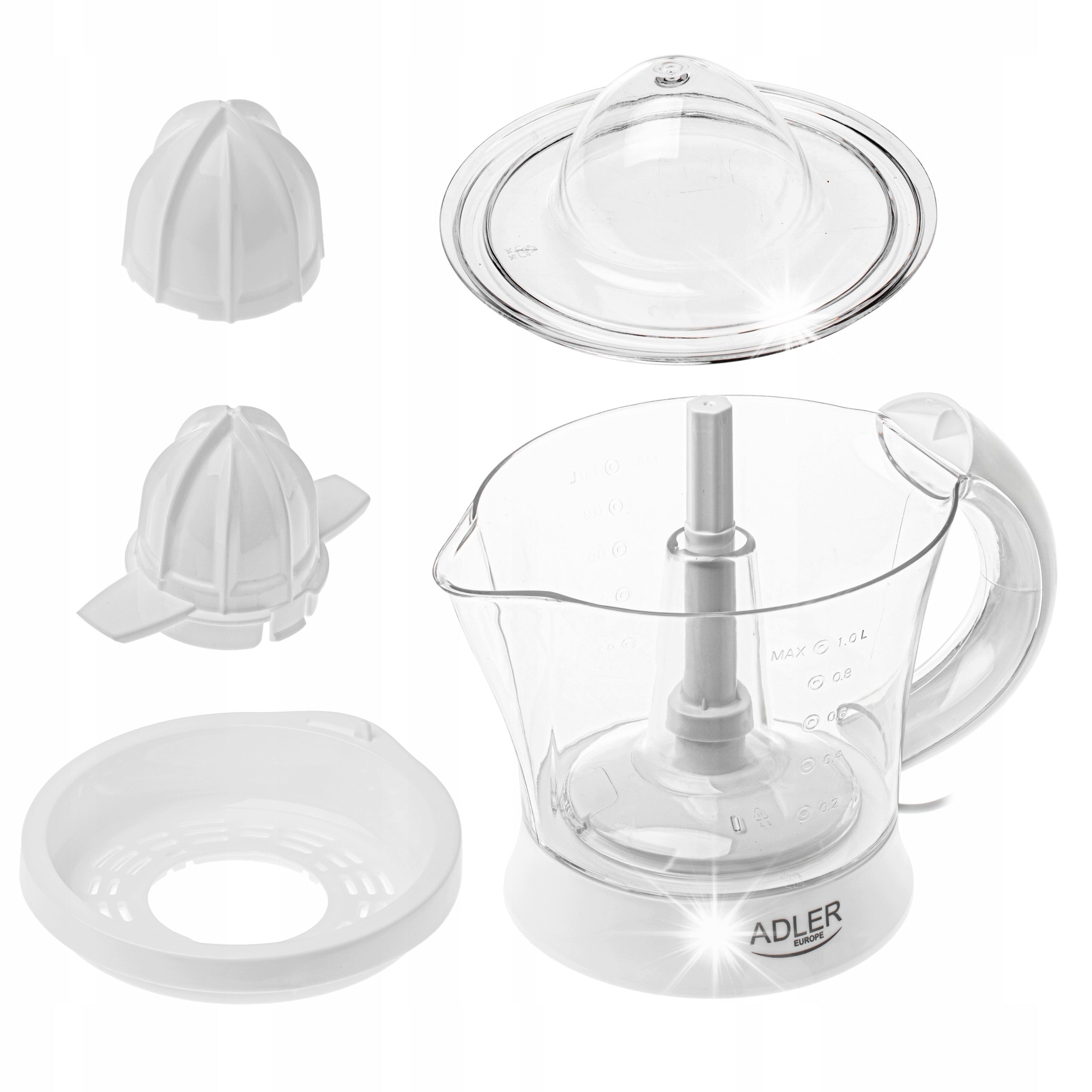 Fruit Citrus Juicer 1L 60W Rgulation 2 Interchangeable Cones Adler White