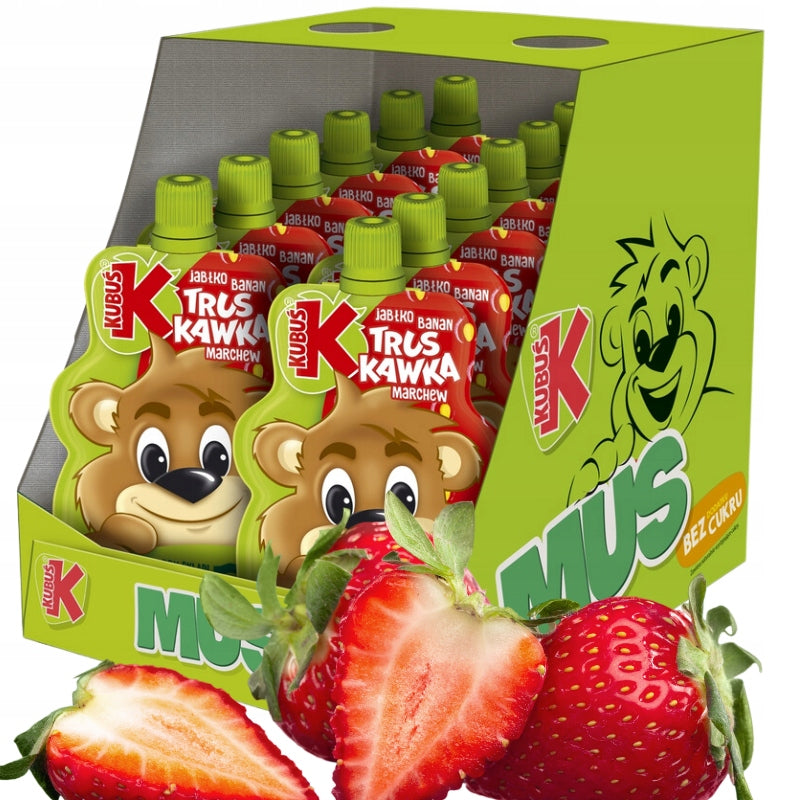 Fruit Mousse for Children Kubuś 100% STRAWBERRY Apple Banana Carrots 12x100g