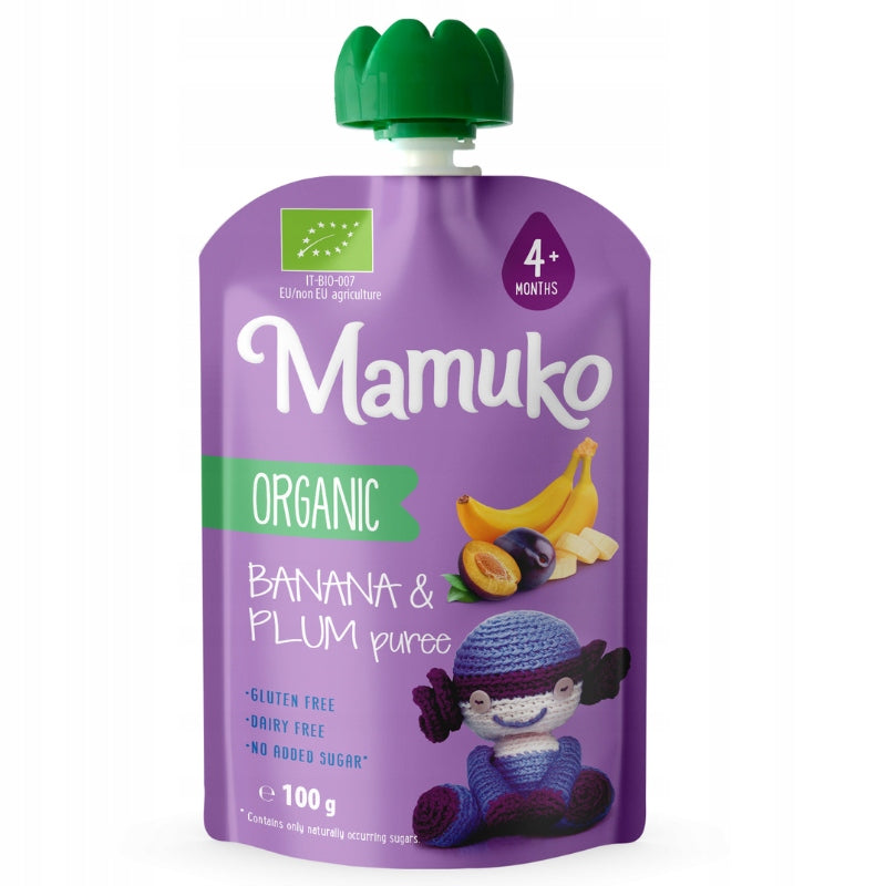 Fruit Mousse for Children Organic Banana Plum Puree Mamuko 100 g