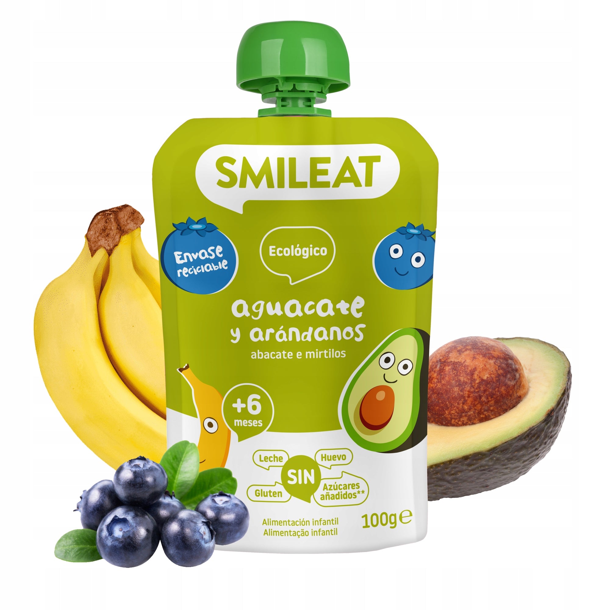 Fruit Mousse in Tube for Children Blueberry and Avocado Bio 6m+ 100 G Smileat