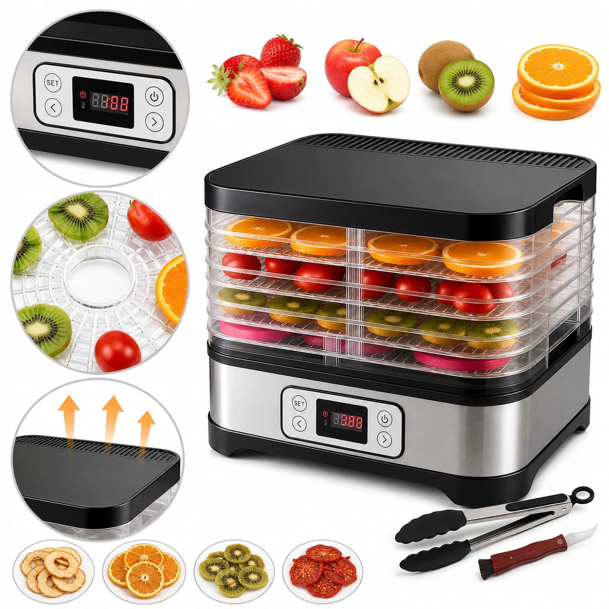 Fruit Mushroom Dryer Vegetable Herbs Large Trays + Mats Sieve Knife Pliers