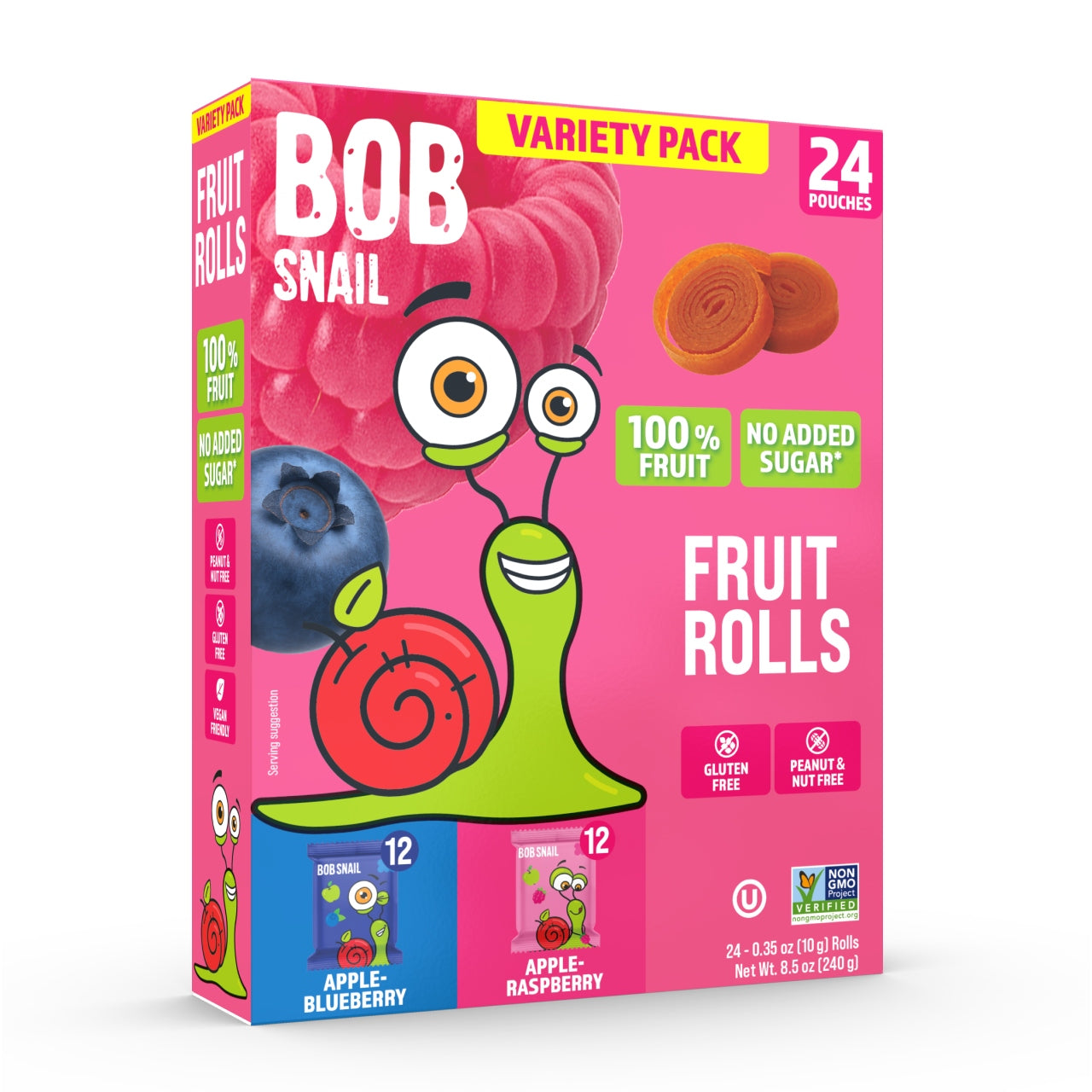 Fruit Rolls BOB SNAIL Raspberry Blueberry 240g MIX 24 pcs without sugar vegan Packaging status original