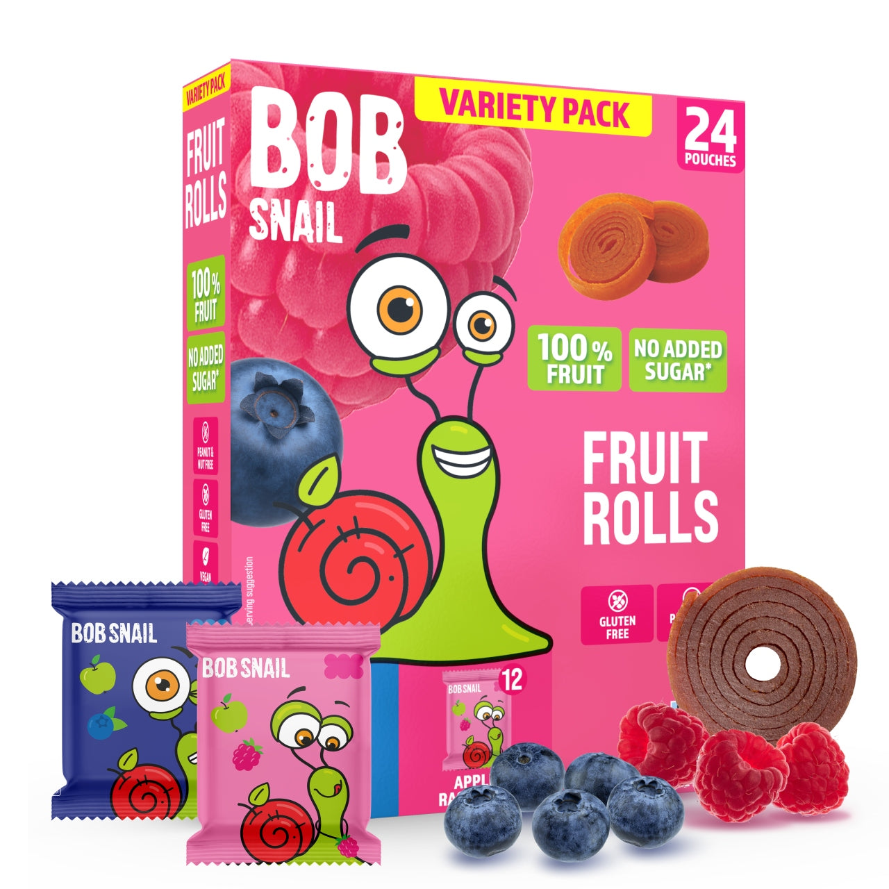 Fruit Rolls BOB SNAIL Raspberry Blueberry 240g MIX 24 pcs without sugar vegan