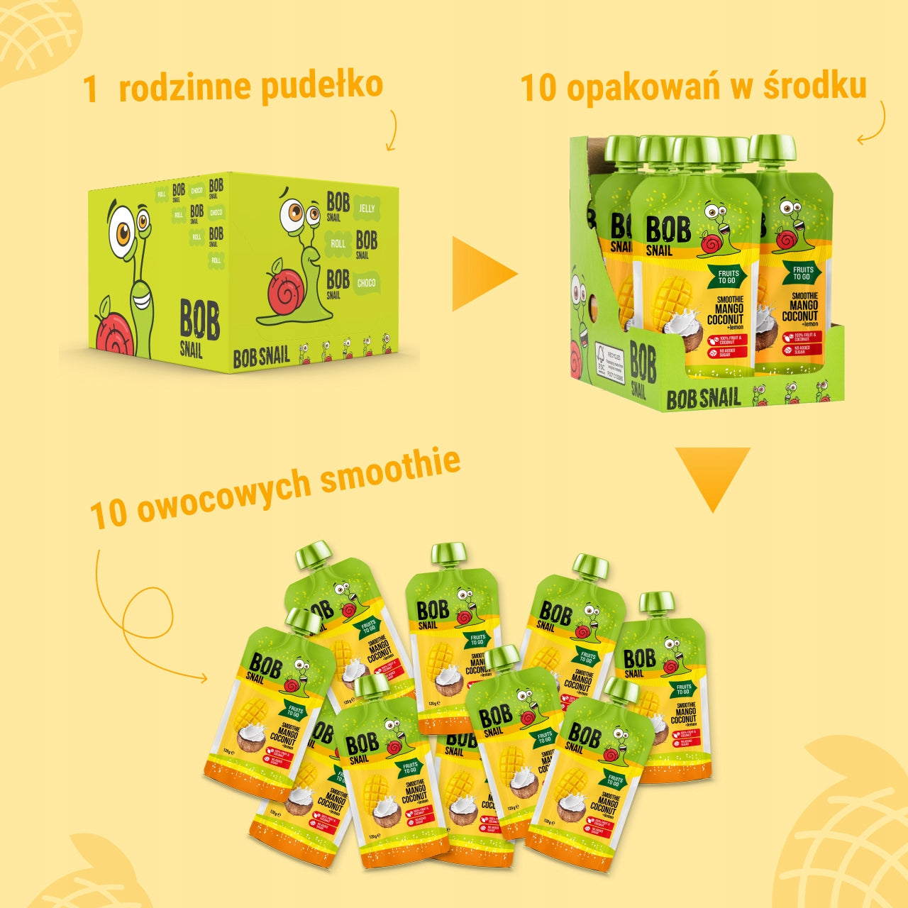 Fruit mousse 100% fruit without added sugar BOB SNAIL Mango Coconut 10х120 g Packaging status original