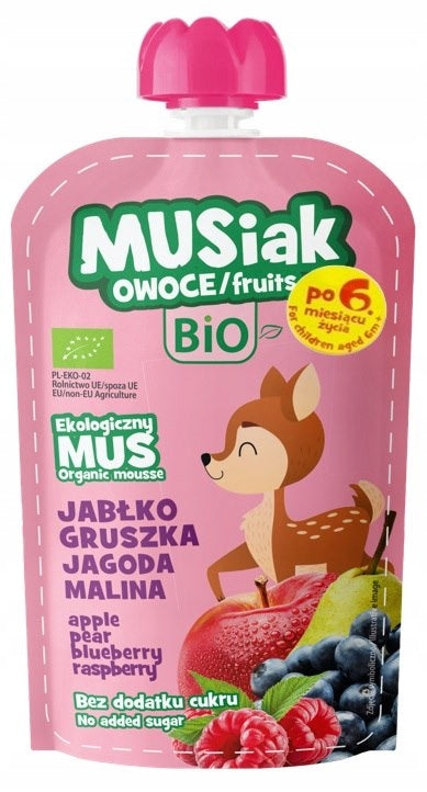 Fruit mousse apple pear black berry raspberry BIO 120g MUSIAK