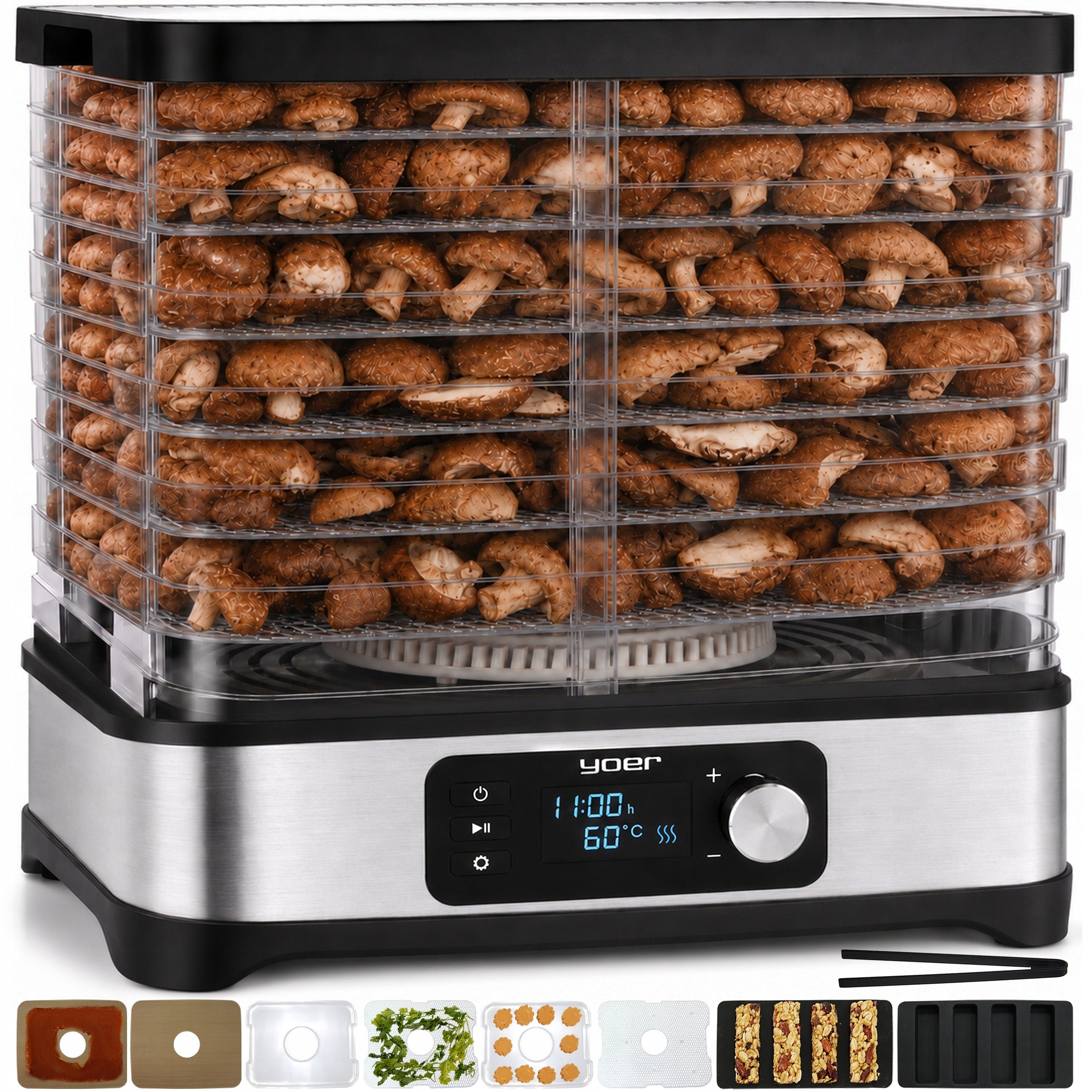 Fruit mushroom dryer Yoer 630W large 15L INOX Timer +Termoobieg +6 sieves