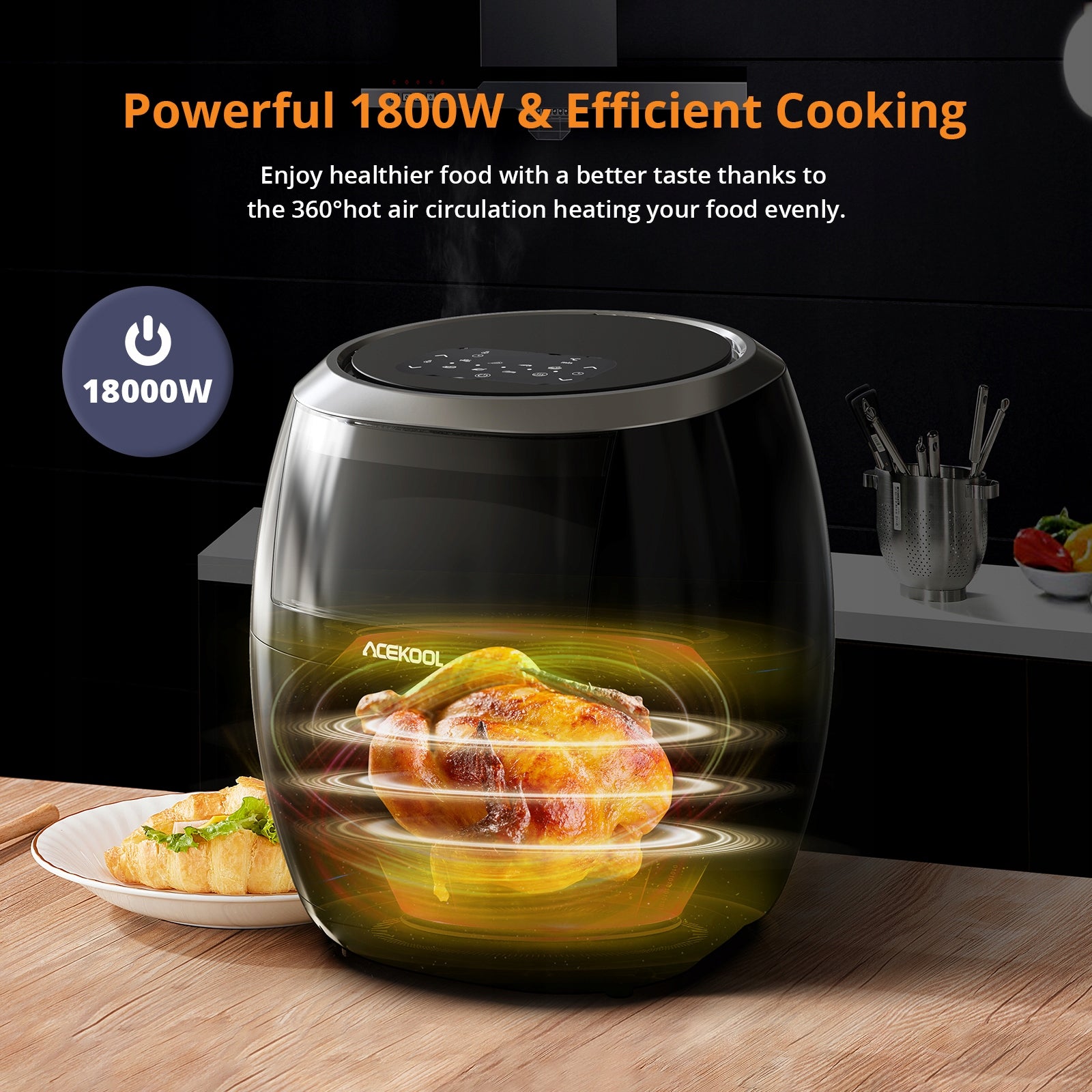 Frytkownica na gorące powietrze, 8 l,8 programów, z książką kucharską,1800W Packaging status original