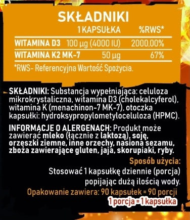 Fuego Vitamin D3 4000IU + K2 MK7 90 capsules vege Glass bottle Packaging status original