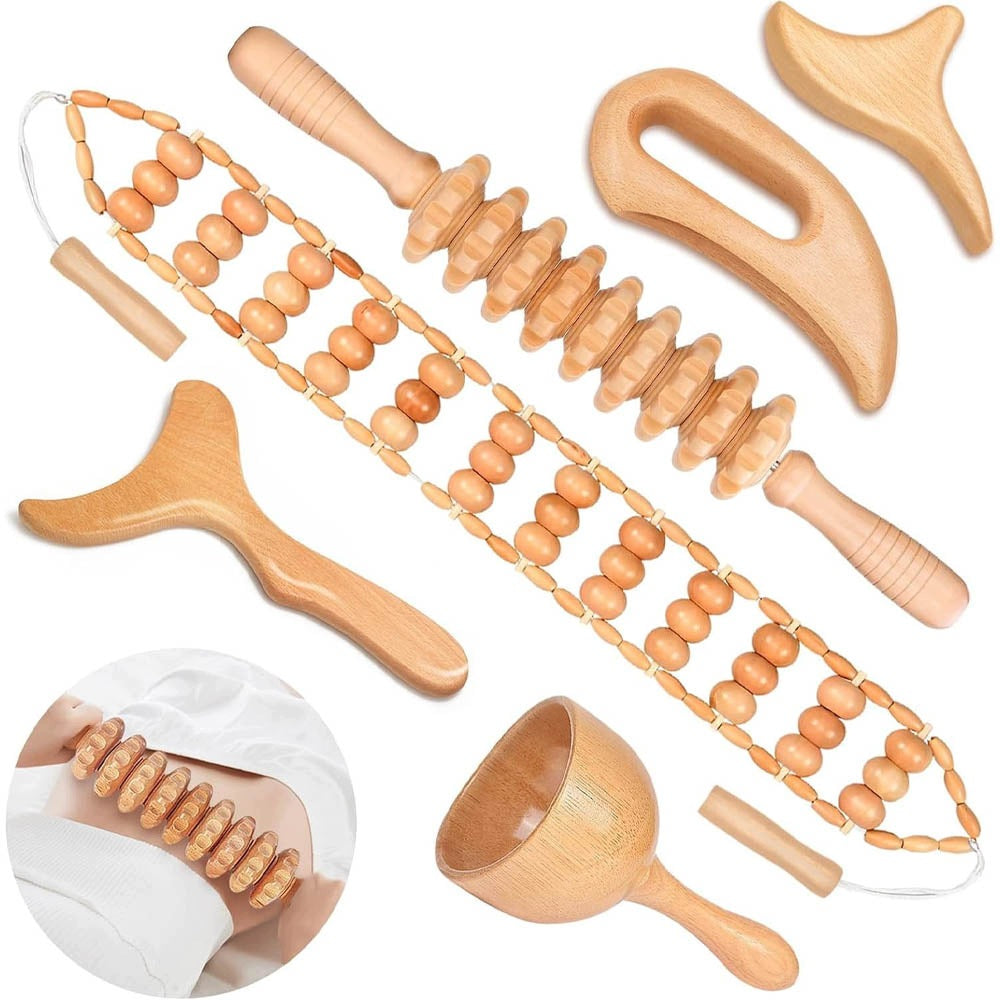 Full Body Massage Set Wooden 6 Pcs Rolled Muscle Tools