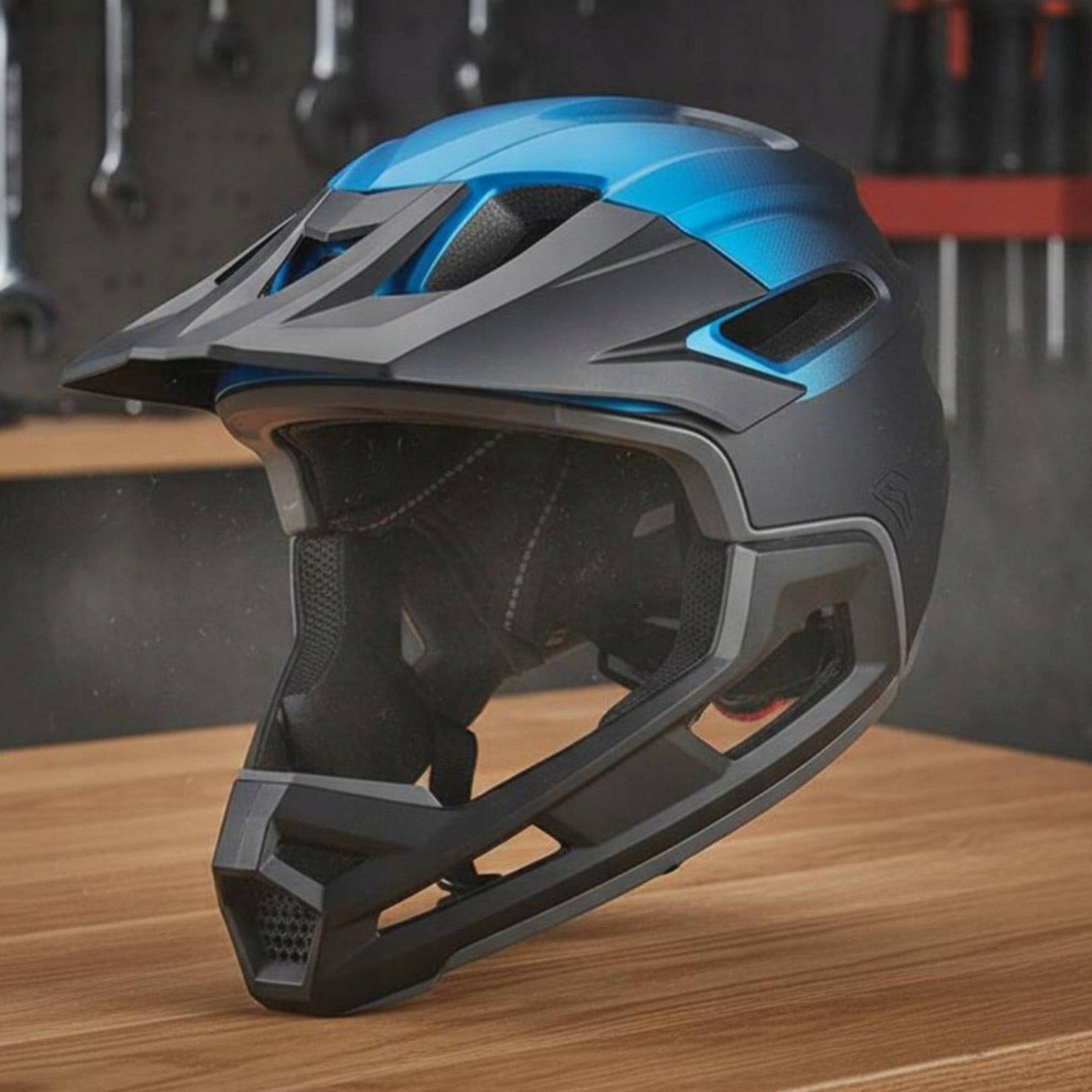 Full Cover Mountain Bike Helmet Rough Terrain Riding Detachable Black Blue Manufacturer no brand