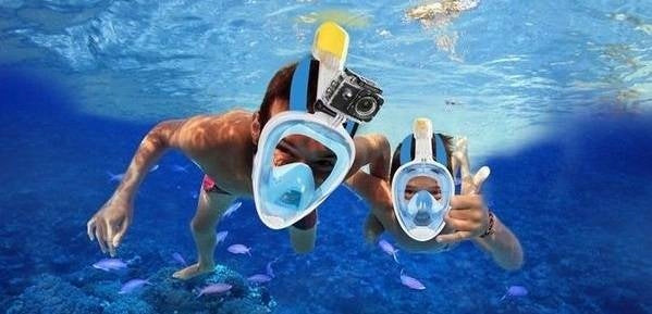 Full Face Diving Mask L/XL Blue Folding with Tube Model maska składana z rurką
