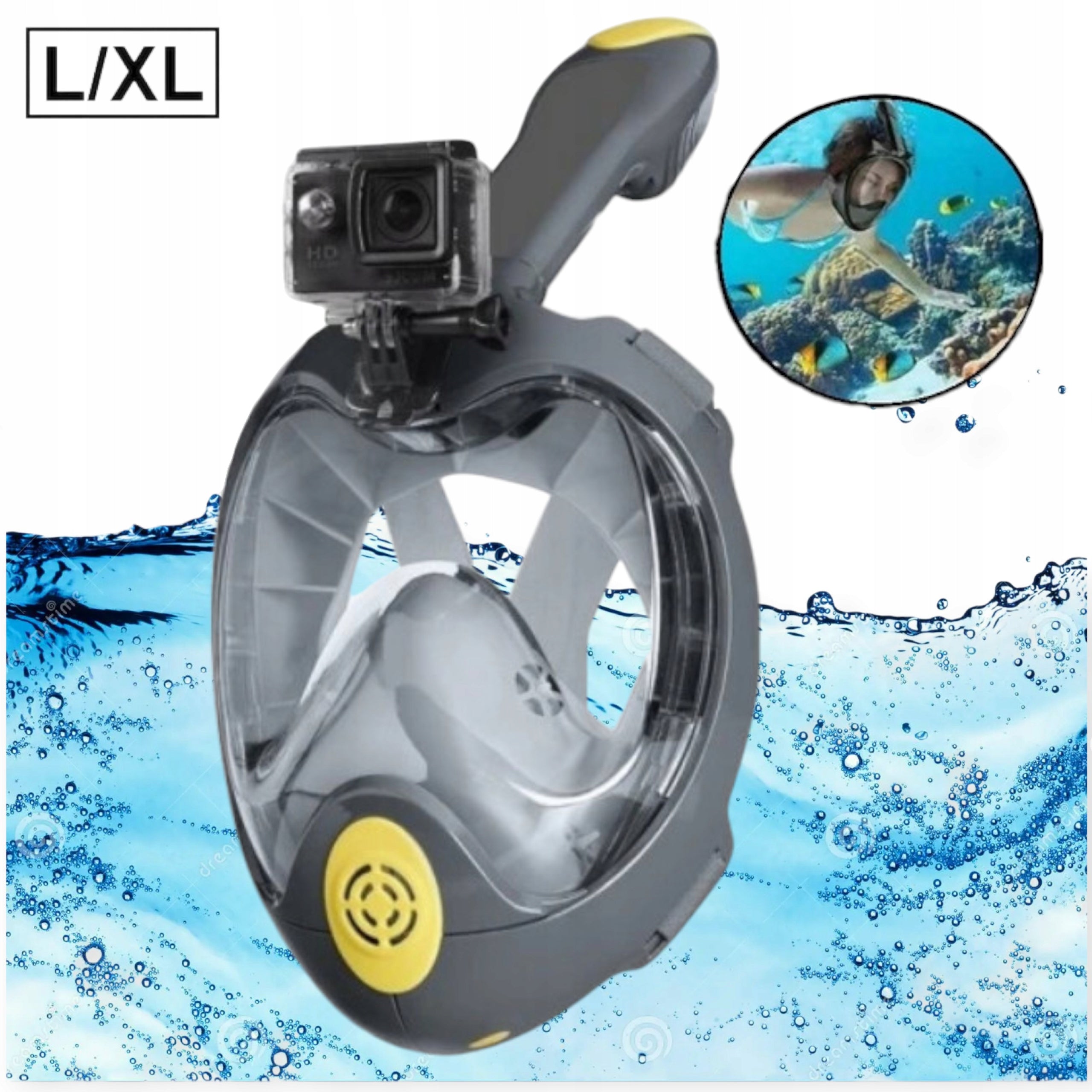 Full Face Diving Mask with Full Face Tube for Snorkeling L/XL