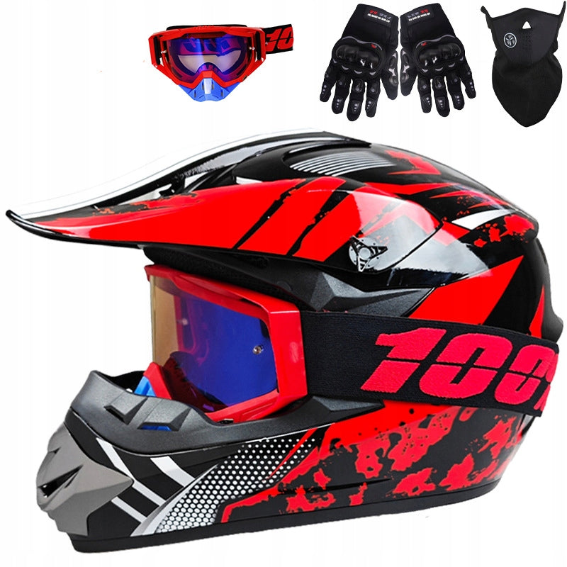 Full-Face Motorcycle Helmet Set for Kids - Off-Road Helmet + GOGGLES + S