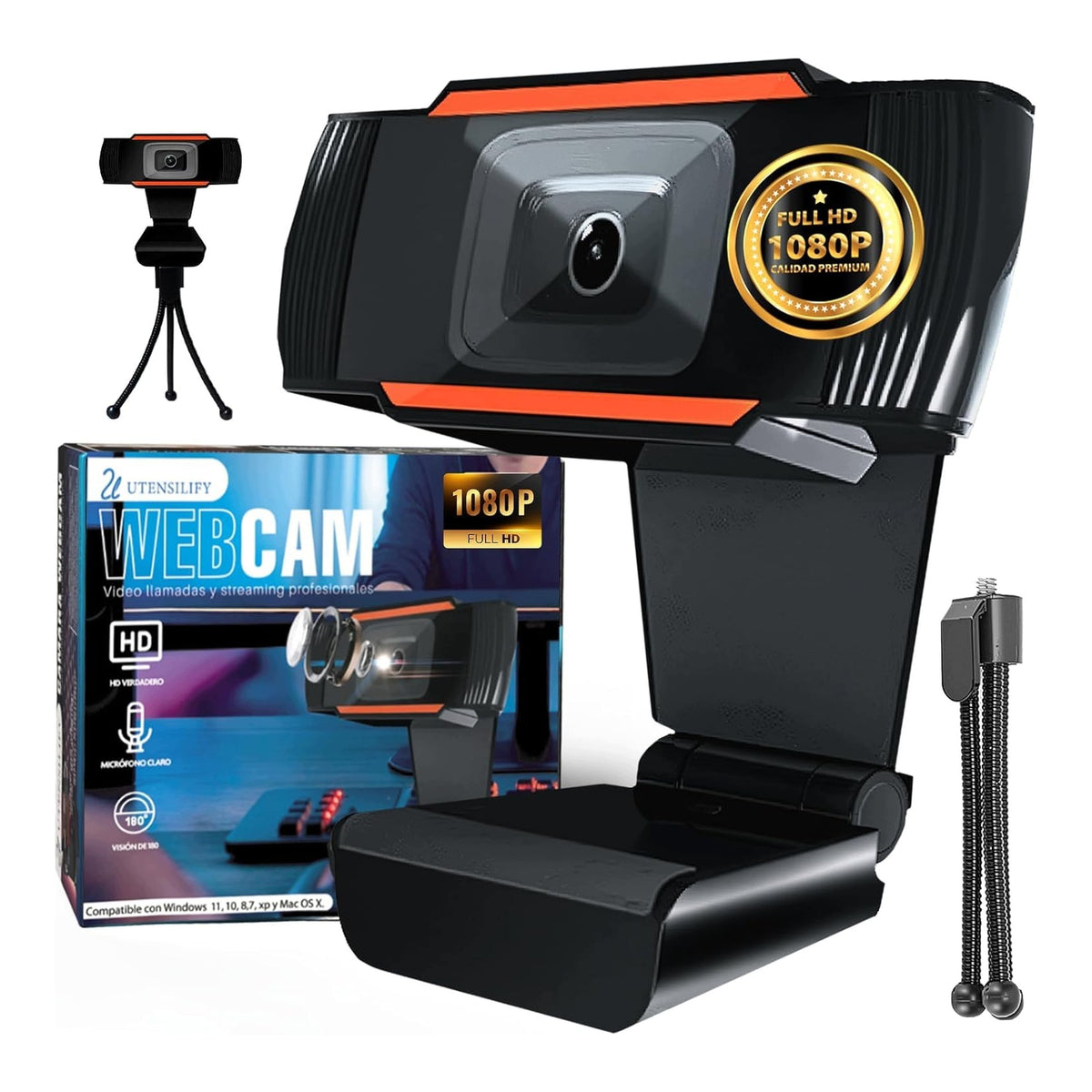 Full HD 1080P Webcam with Tripod and USB Microphone for Computer