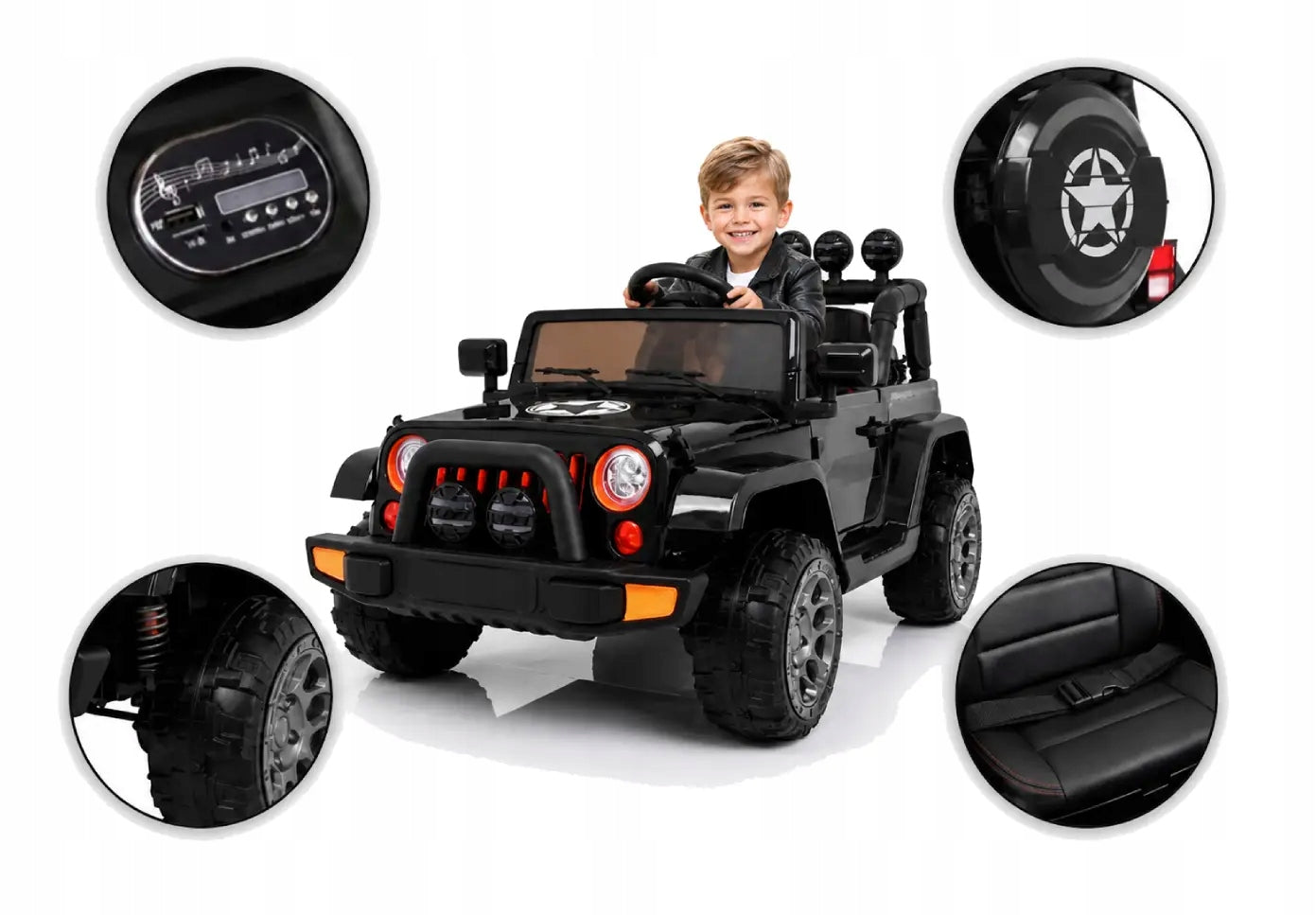 Full Time 4WD Off-Road Car for Kids Black + 4x4 Drive + Remote Control