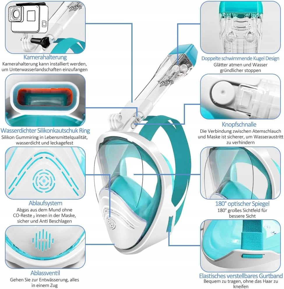 Full face diving mask HINATAA white turquoise size L\XL Manufacturer code B033 F06019